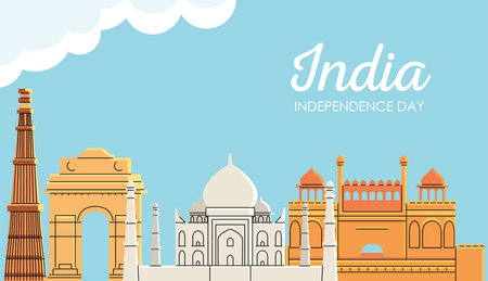 landmarks places with clouds design, india independence day and august 15th theme Vector...