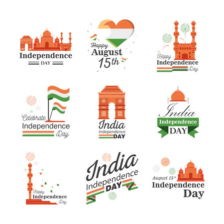 icon set detailed style icon design, happy india independence day and august 15th theme Vector...