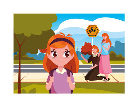 parents with her student daughter back to school vector illustration designのイラスト素材