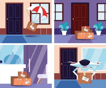 contactless deliveries at the door of the house vector illustration designのイラスト素材
