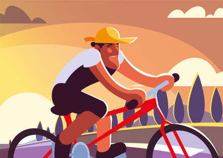 man riding bicycle outdoors, healthy lifestyle vector illustration designのイラスト素材