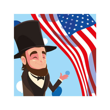 president abraham lincoln with flag usa, vector illustration designのイラスト素材