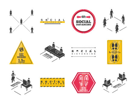 set of icons social distancing, risk of infection coronavirus or covid 19 vector illustration design