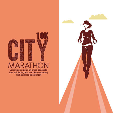 woman avatar running on track and 10k city marathon design, athlete training and fitness theme Vector illustrationのイラスト素材