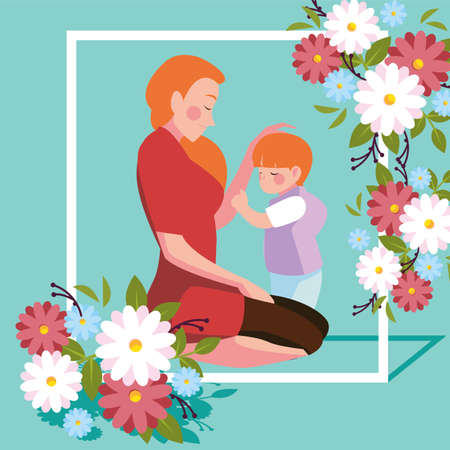 woman and son, card of the mother day vector illustration designのイラスト素材