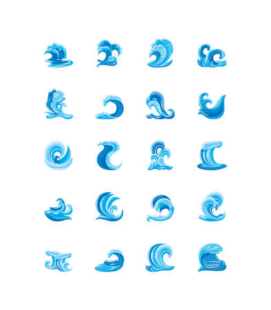 set of ocean waves with curling vector illustration designのイラスト素材