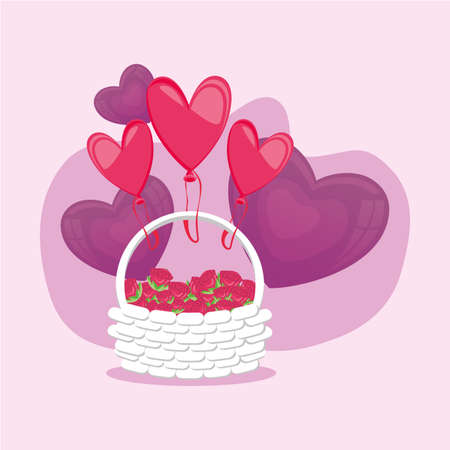 Hearts balloons design of Happy valentines day love passion romantic wedding decoration and marriage theme Vector illustrationのイラスト素材