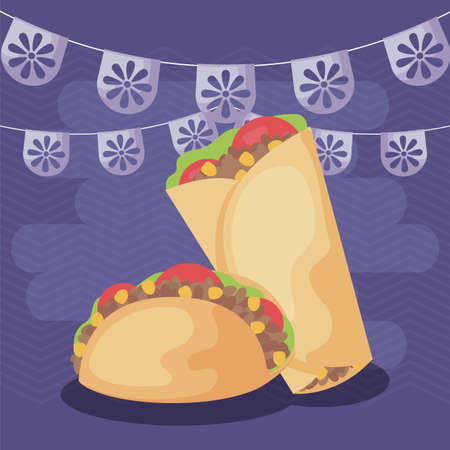 viva mexico celebration with food traditional vector illustration designのイラスト素材