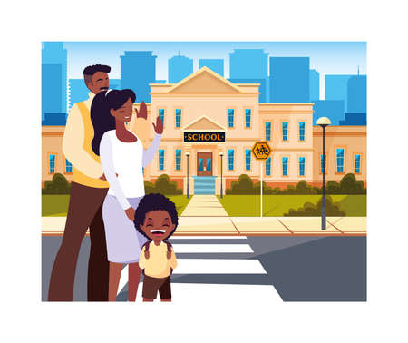 parents with her student son back to school vector illustration designのイラスト素材