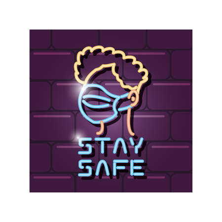 symbol of stay safe in neon light vector illustration designのイラスト素材