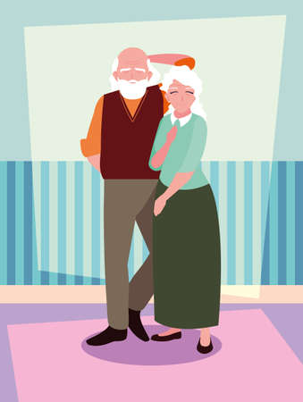 cute old couple avatar character vector illustration designのイラスト素材