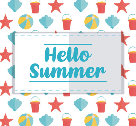 Hello Summer with colorful beach elements vector illustration design