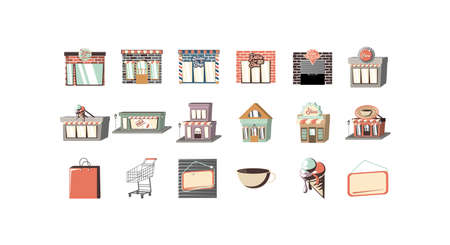 Shopping and e-commerce icon set design of Commerce market store shop retail buy paying banking and consumerism theme Vector illustrationのイラスト素材