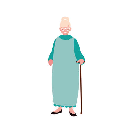 old woman with walking stick vector illustrationのイラスト素材