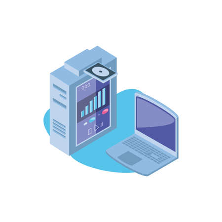 open laptop with server equipment vector illustration designのイラスト素材