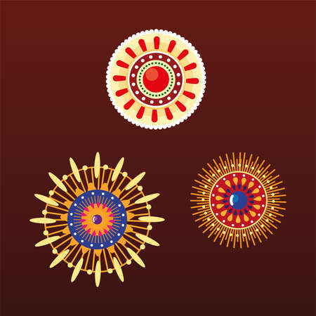 Mandalas colorful design of Bohemic ornament indian decoration retro vintage meditation henna ethnic arabic texture and tribal theme Vector illustrationのイラスト素材