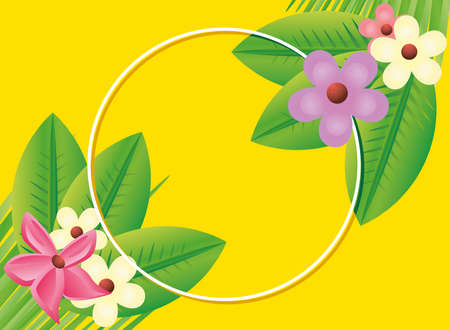 beautiful summer flowers with frame, template vector illustration designのイラスト素材