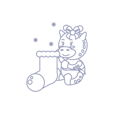 cute female giraffe baby animal and sock vector illustration designのイラスト素材