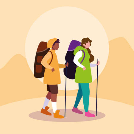 young couple traveller avatar character vector illustration designのイラスト素材