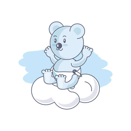 cute bear baby animal and cloud vector illustration designのイラスト素材