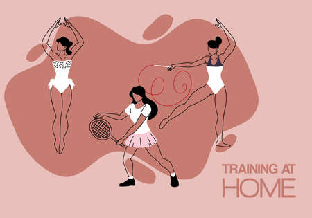 women training at home for quarantine vector illustration designのイラスト素材