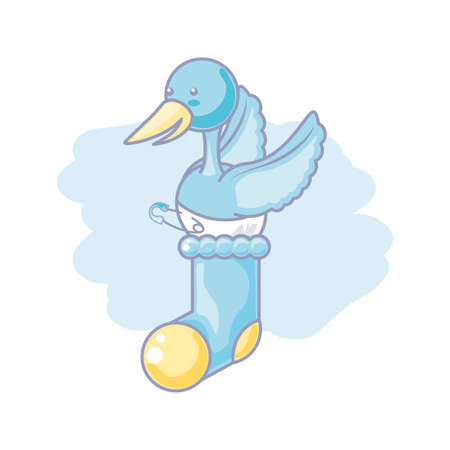 cute sock baby with stork flying vector illustration designのイラスト素材