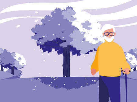 Grandfather in front of a tree design, Old man male person father grandparents family senior and people theme Vector illustrationのイラスト素材