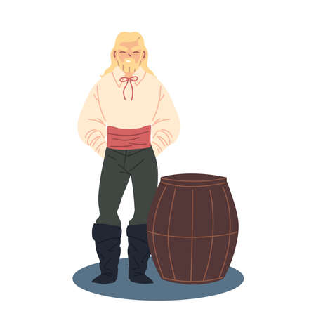 Medieval man with barrel design of Kingdom and fairytale theme Vector illustrationのイラスト素材