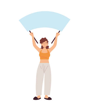 Woman cartoon holding banner board design, Manifestation protest and demonstration theme Vector illustrationのイラスト素材