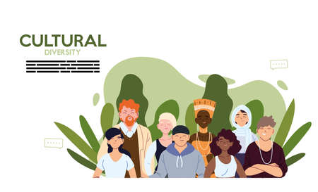 Women and men cartoons with leaves design, Cultural and friendship diversity theme Vector illustrationのイラスト素材