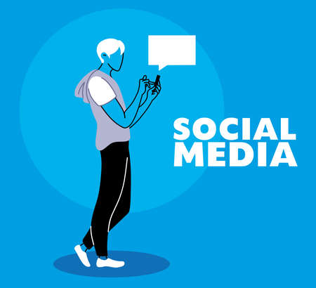 man sending message from his cell phone vector illustration designのイラスト素材