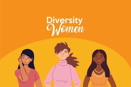Three women cartoons design, Cultural and friendship diversity theme Vector illustrationのイラスト素材