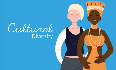 african and european women cartoons design, Cultural and friendship diversity theme Vector...