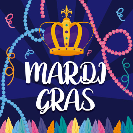 Mardi gras crown with necklaces design, Party carnival decoration celebration festival holiday fun new orleans and traditional theme Vector illustrationのイラスト素材