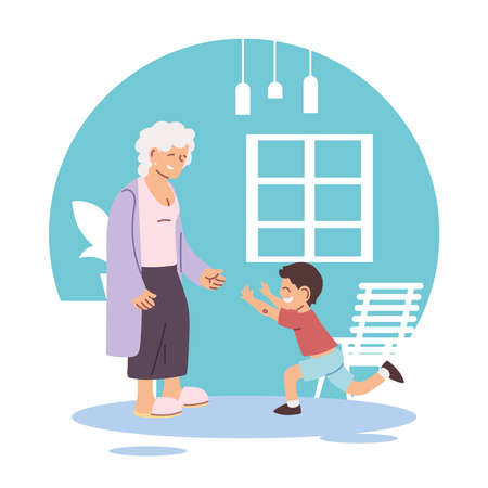 grandmother and grandson together smiling at home vector illustration designのイラスト素材