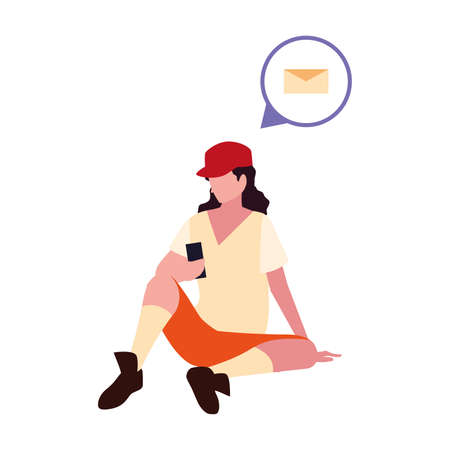 young man using smartphone social media vector illustrationのイラスト素材