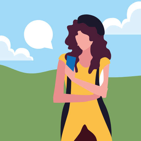 young woman using smartphone social media vector illustrationのイラスト素材