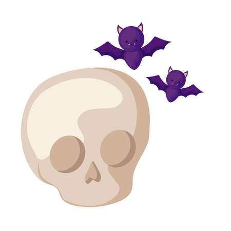bats flying halloween with skull vector illustration designのイラスト素材