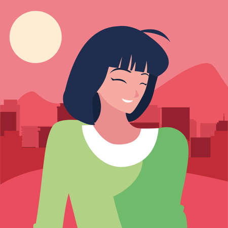 woman character portrait city urban background vector illustrationのイラスト素材