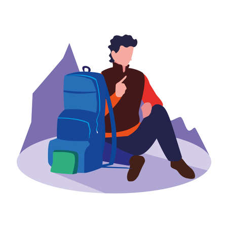 traveler man with backpack vacations vector illustrationのイラスト素材
