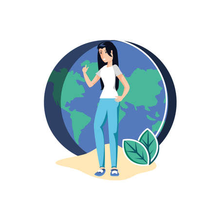 Woman avatar and planet design, Sustainability eco friendly green recycle ecology renewable and solution theme Vector illustrationのイラスト素材