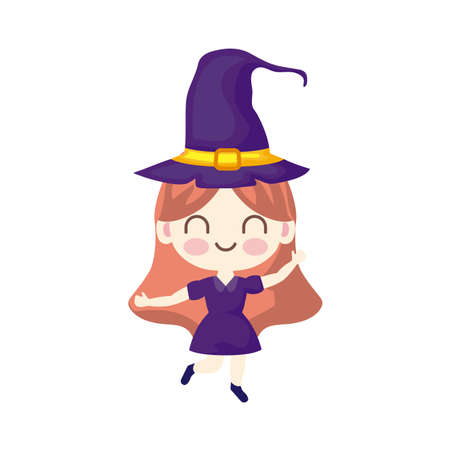 girl disguised as a witch aon white background vector illustration designのイラスト素材