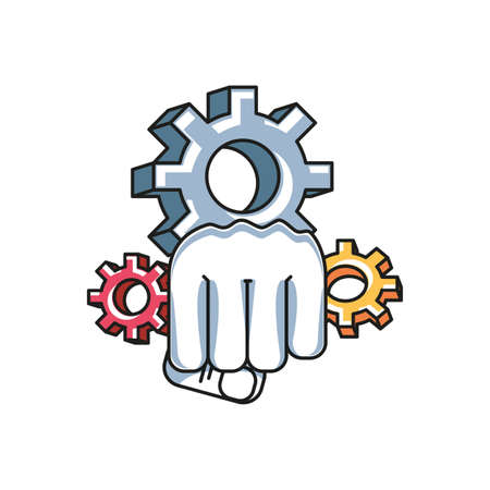 hand fist power with gears pinions vector illustration designのイラスト素材