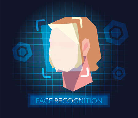 facial recognition technology, man face identity verification vector illustration designのイラスト素材