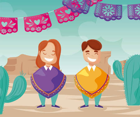 people in traditional mexican costume vector illustration designのイラスト素材