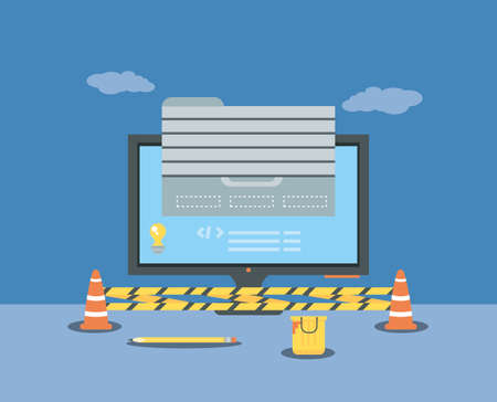 website under construction with desktop computer vector illustrationのイラスト素材
