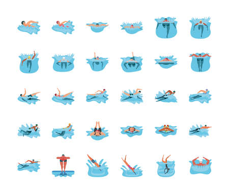 set of icons with people in swimming vector illustration designのイラスト素材