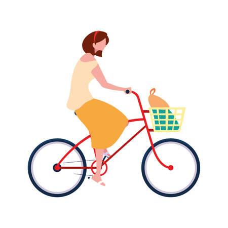 woman riding bicycle activity image on white background vector illustrationのイラスト素材
