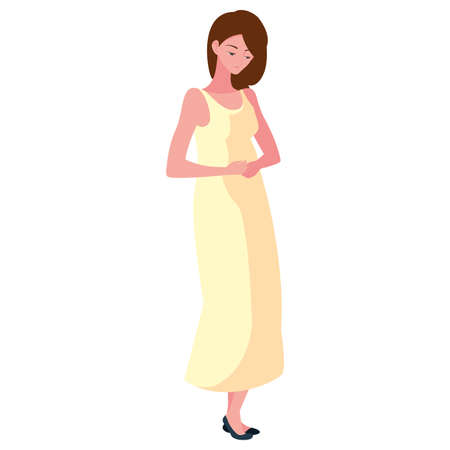 pregnant woman touching her belly - pregnancy and maternity vector illustrationのイラスト素材
