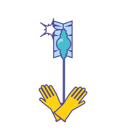 Cleaning gloves and mop design, Object home work hygiene equipment domestic and housework theme Vector illustrationのイラスト素材